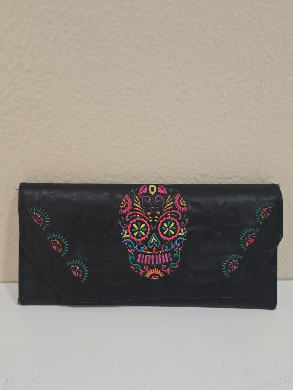 Black Embroidered Sugar Skull Envelope Wallet🥀